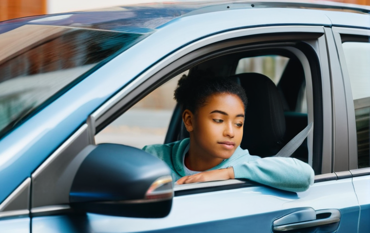 도로교통사 실기시험에서 자주 나오는 실습 - **Prompt:** A jubilant young adult, aged around 20, is sitting in the driver's seat of a modern, cle...