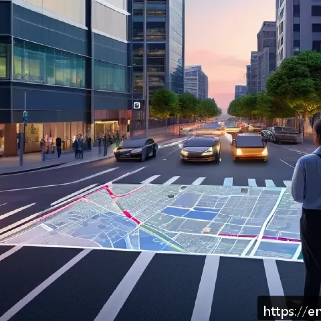도로교통사 자격증으로 진출 가능한 직무 - A detailed urban street scene at dusk featuring a team of diverse traffic safety experts and city pl...