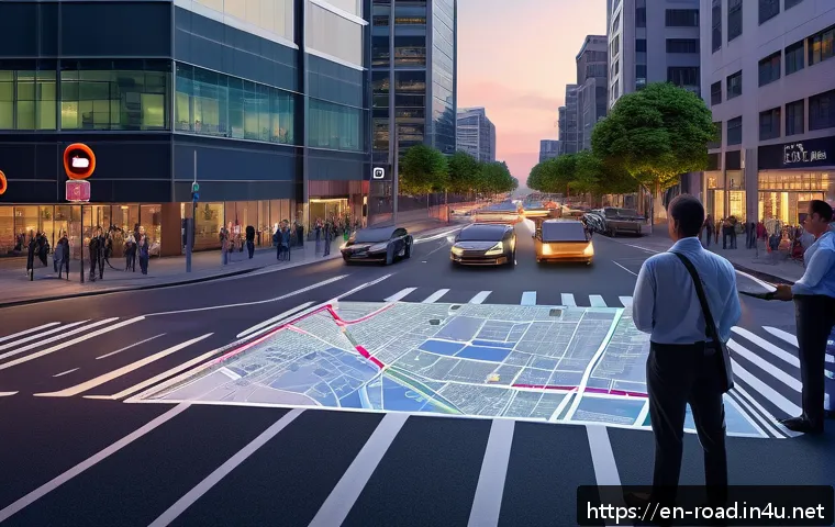 도로교통사 자격증으로 진출 가능한 직무 - A detailed urban street scene at dusk featuring a team of diverse traffic safety experts and city pl...