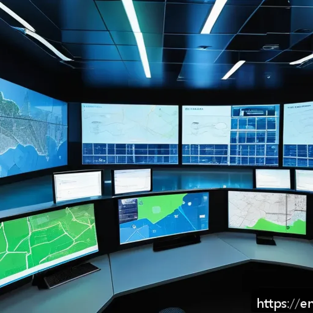 도로교통사 직무 수행을 위한 기술 - A futuristic urban traffic control center interior, featuring large digital dashboards displaying re...
