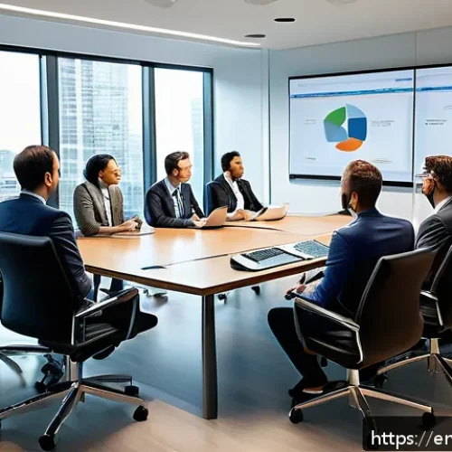 도로교통사 실무에서의 협상 기술 - A professional urban traffic engineering meeting scene in a modern conference room, diverse group of...