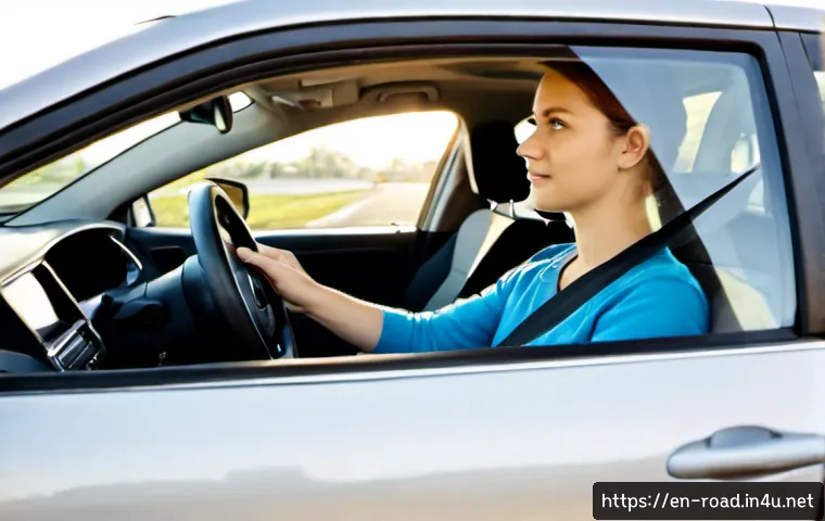 도로교통사 실기시험 준비 요령 - Photorealistic driving test preparation scene inside a clean compact sedan, adult learner wearing a ...