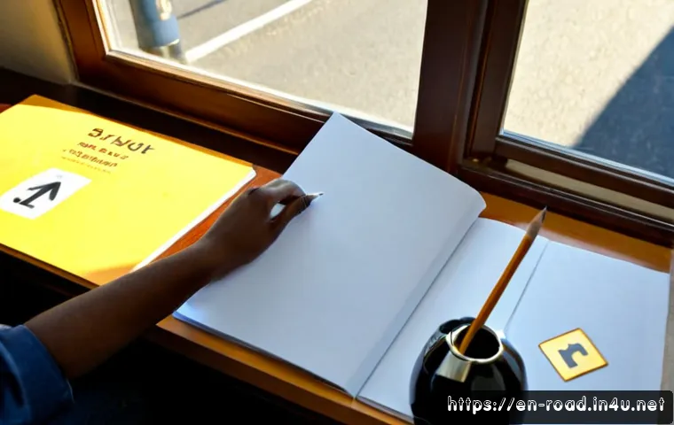 Home 17 도로교통사 필기시험 고득점 요령 - Photorealistic overhead view of a focused adult learner at a tidy home desk preparing for a driver k...
